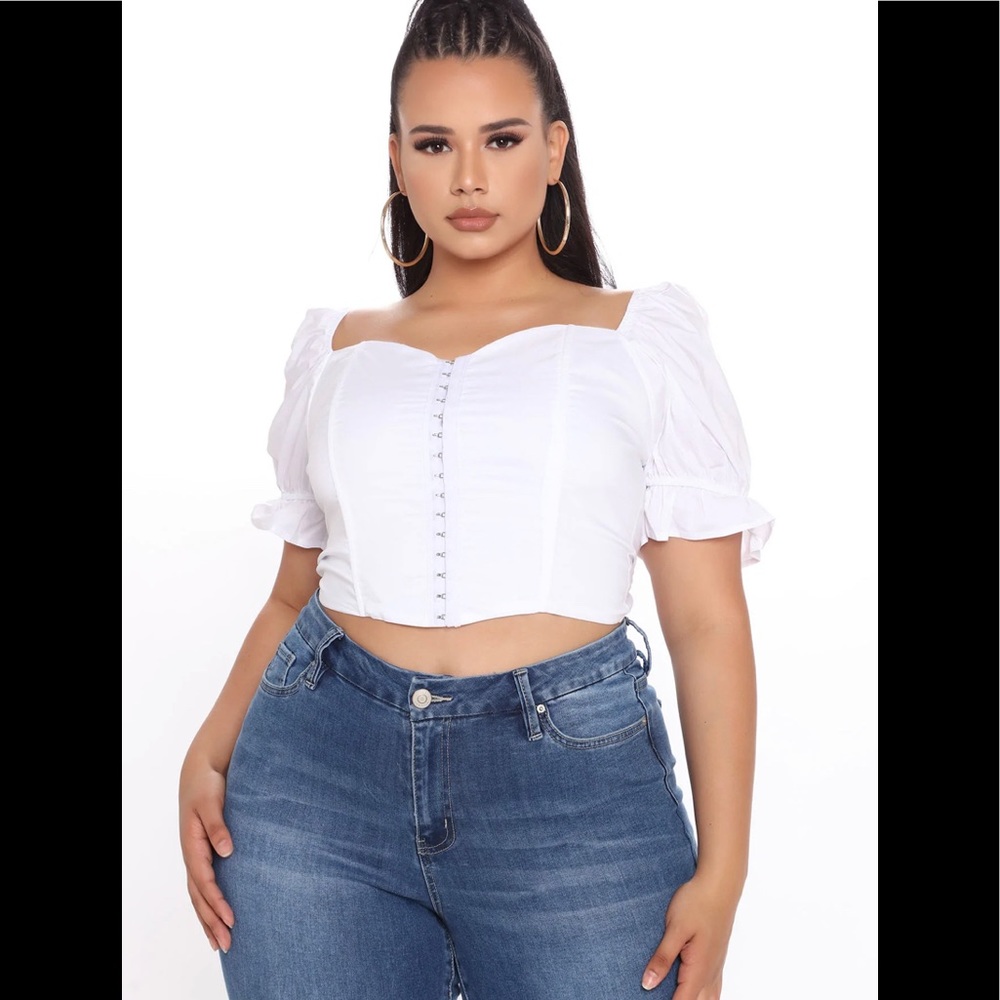 White Puffed Sleeve Crop Top